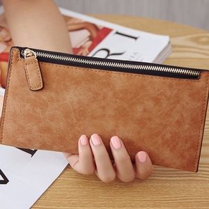 Brown Fashion Vegan Leather Pouch Clutch Wallet